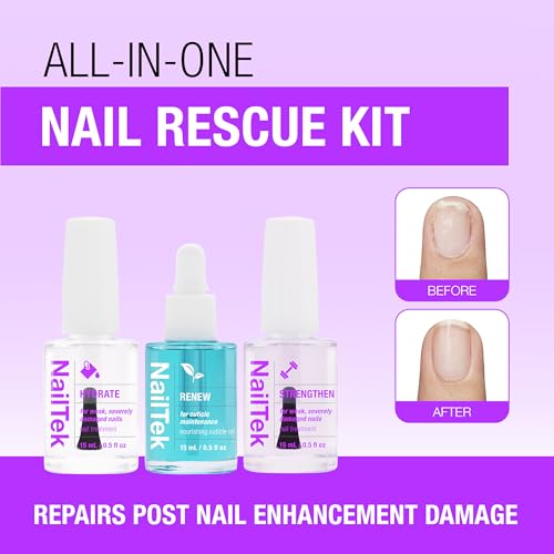 Nail Tek Rescue System – Nail Repair for Damaged Nails, Hydrate, Renew & Strengthen Nails Treatment, Made in USA, 0.5 fl oz each