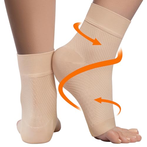 KEMFORD Ankle Compression Sleeve - Plantar Fasciitis Braces - Open Toe Compression Socks for Swelling, Sprain, Neuropathy, Arch Support for Men and Women - 20-30mmhg, XL, Beige