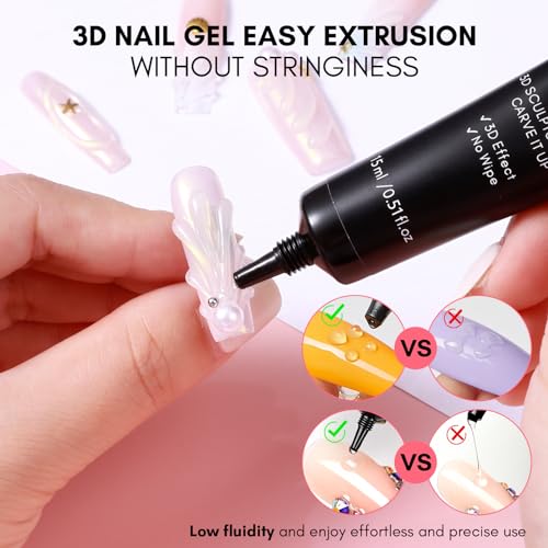 Makartt Nail Rhinestone Glue with 3D Gel Kit – Super Strong Nail Charm Glue & Sculpting Gel for DIY Nail Art, Drawing, Molding & Embossed Designs, Easy to Use for Nail Lovers & Beginners