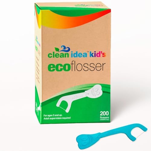 Kids EcoFlossers 200ct, Easy to Hold Kids Flossers, Fun & Colorful Kid Flossers, Natural Kid Floss, Plastic Free Biodegradable Floss Picks, Toddler Flosser Stick