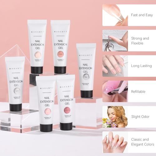 Makartt Poly Nail Gel Set - 6 Neutral Colors for Extension Nails, Long Lasting, Natural-looking, Strong Builder Enhancement for Salon Manicure DIY at Home 15ML Clear White Nude Pink