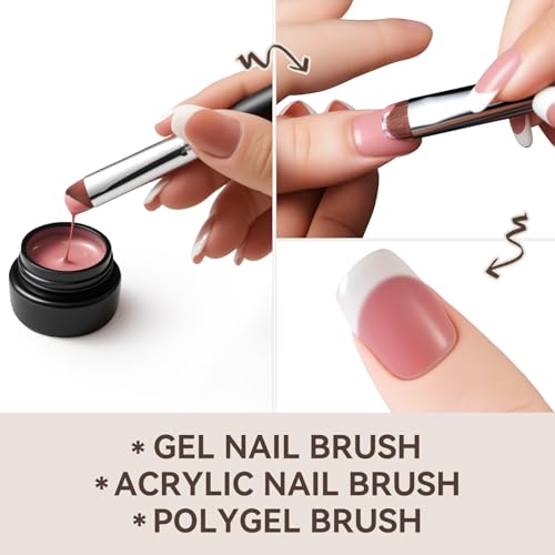 Acrylic Nail Brush for French Tips & Gel Polish Clean Up | Professional Dual-Use Brush with Wooden Handle for Acrylic/Polygel/Builder Gel | Nail Art Design Tool for Cleaning & Detailing (F16)