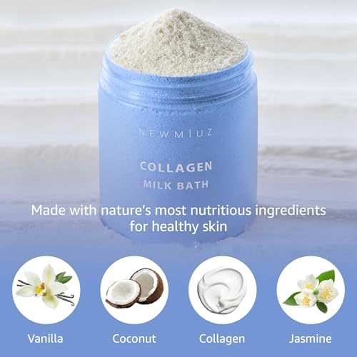 Creamy Coconut Collagen Milk Bath Soak Powder Moisturize & Soften Skin – Vanilla Jasmine Luxury Spa Bubble Bath Salt Mother's Birthday Christmas Relaxation Gifts for Women Perfect Stocking Stuffers