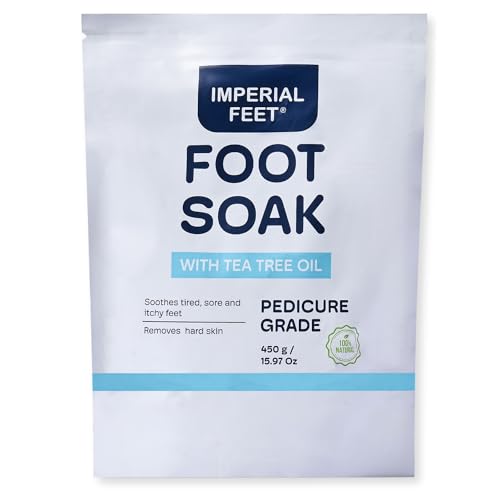 Epsom Salt Foot Soak w Tea Tree for Foot Bath (PEDICURE GRADE) - Toenail Repair, and Fungus Athletes Foot, Softens Calluses, Tired Feet, Nail Discoloration Foot Soak Salts, Smelly Foot Therapy16oz