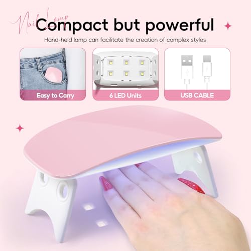 Acrylic Nail Kit with Drill, Pink White Nude Clear 4 Colors Nails Kit Acrylic Set with U V Light Sequin Glitter Decoration Powders Manicure Kits for Home Nail DIY