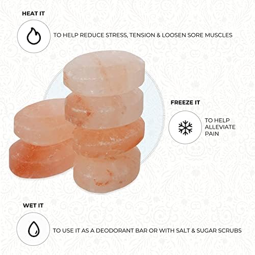 Flat Oval Massage Stone, Pink Crystal Hand-Carved Stone for Massage Therapy, Deodorant and Salt and Sugar Scrubs, 2.5” W x 3.5” L x 1” D (Pack of 6)