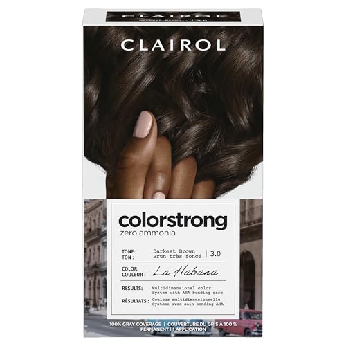 Clairol ColorStrong Permanent Zero Ammonia Hair Dye, 3.0 Darkest Brown - La Habana Hair Color, Pack of 1