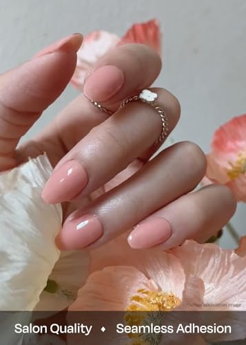 ohora Semi Cured Gel Nail Strips (N Bare Apricot) - Nude, Solid, Works with Any UV/LED Lamps, Salon-Quality, Long Lasting, Easy to Apply & Remove - Includes 2 Prep Pads, Nail File & Wooden Stick