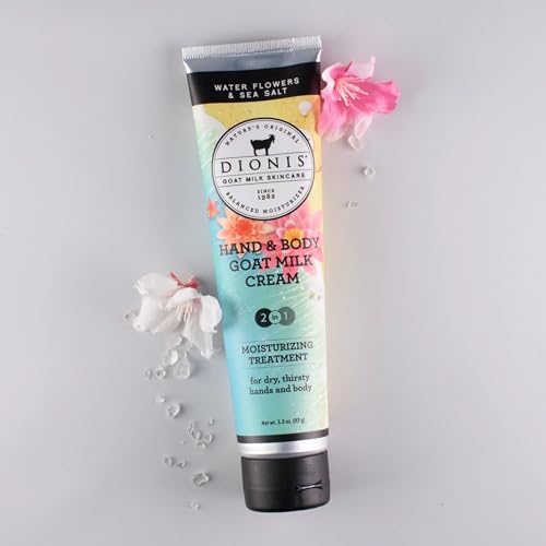 Dionis Goat Milk Skincare 3.3oz Water Flowers & Sea Salt Hand & Body Cream - Travel Size Hand Lotion For Hydrating & Moisturizing Dry Skin - Cruelty Free Cream Made In The USA - Paraben Free Formula