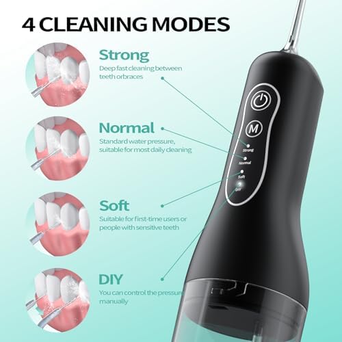 Water Flosser Teeth Cleaner, 4 Modes Rechargeable Portable Cordless Oral Irrigator 260ML Electric Dentel Flossers with DIY Strength, IPX7 Waterproof Travel Flossing Cleaning Picks for Home, Travel
