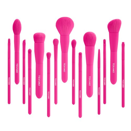 Makeup Brush Set, 15 Piece Quality Makeup Brushes, Premium Synthetic Make Up Brushes for Foundation Powder Blush Highlighter Concealer Makeup Brush Kit for Travel, Hot Pink
