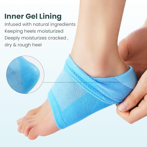 Moisturizing Heel Socks for Cracked Heel Treatment - Promifun 2 Pairs Moisturizer Socks for Dry Cracked Feet - Cracked Heel Repair - Heel Socks for Women & Men (Blue & Pink)