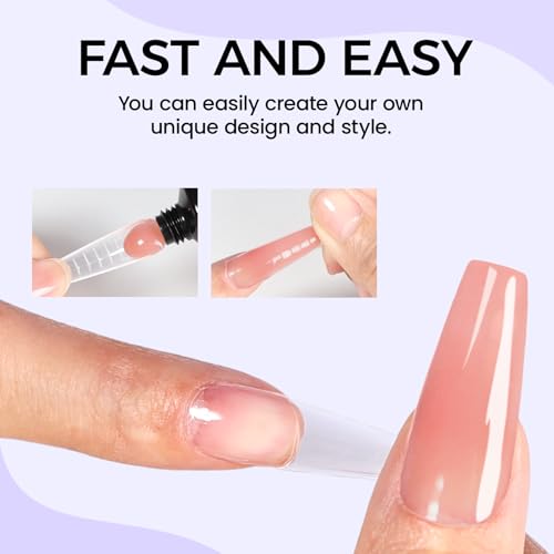 Poly Gel Nail Kit: Clear White Nude Pink Polygel Kit with Slip Solution Dual-Ended Nail Brush Nail Forms Nail Clips for Poly Gel Extension Starter DIY Set Home