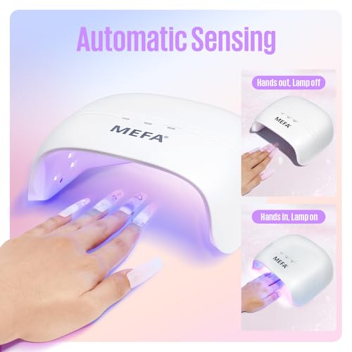 MEFA 72W White UV Nail Lamp with Gel Base and Top Coat, UV Light for Nails with 3 Timers, 21pcs Lamp Beads , Light with Gel Top Coat for Women Home Salon