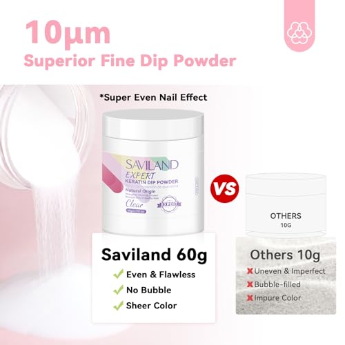 SAVILAND Clear Dip Powder Nail Kit Starter: 60g 2.1oz Dip Powder for Nails with Dipping Powder Liquid Set Dip Base Activator and Top Coat Professional Dip Nail Kit Repair for French Manicure Nail Art