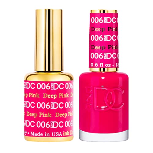 DND DC Gel Polish Set, Pink Collection, UV/LED Gel Polish and Air Dry Nail Lacquer, Matching Chip-Free Polish Duo, 006 Deep Pink, 0.5 Fl Oz