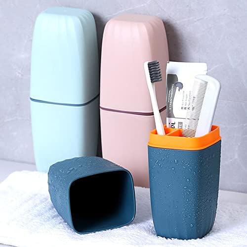 Jeopace Toothbrush Cup Toothbrush Holder with Cover Travel Boothbrush Holder Portable Toothbrush Case and Carrier for Bathroom School Business Trip(Blue)