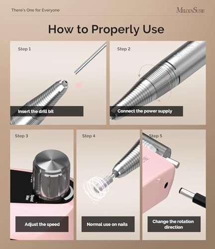 MelodySusie Professional Nail Drill 30000RPM, SC320D Rechargeable Electric Nail Drill Machine, Cordless Nail E File for Acrylic Gel Nails, 8pcs Nail Bits 50pcs Sanding Bands, Selene Pink