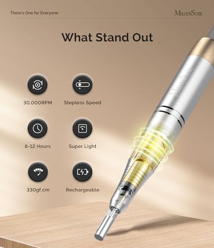 MelodySusie 2 in 1 Professional Nail Drill Kit,30000 RPM Rechargeable Cordless Electric Nail File with Bracket for Waist-Hanging & Table-Standing,Portable E-File for Acrylic Gel Nail Polishing,SC330G