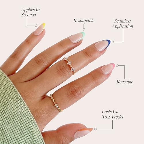 Glamnetic Press On Nails - Sprinkles | Rainbow French Tip Nails, UV Finish Short Pointed Almond Shape, Reusable Semi-Transparent Nails in 12 Sizes - 24 Nail Kit with Glue