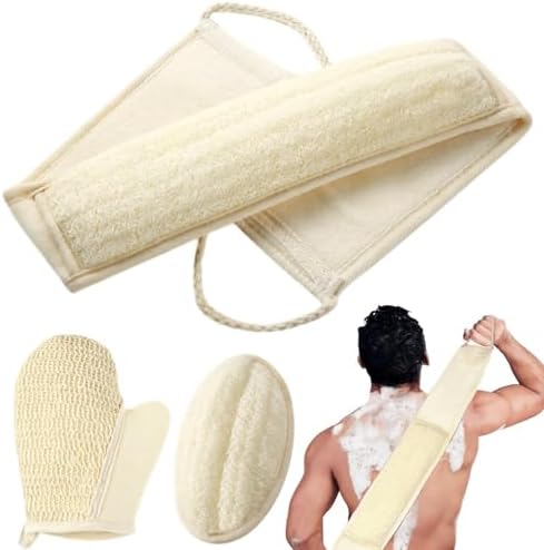 Natural Loofah Sponge Exfoliating Body Scrubber, Loofa Back Scrubber for Shower Set for Men and Women (3 Pack), Luffa Sponge Pads & Exfoliating Glove Deep Clean & Invigorate Your Skin, Yellow