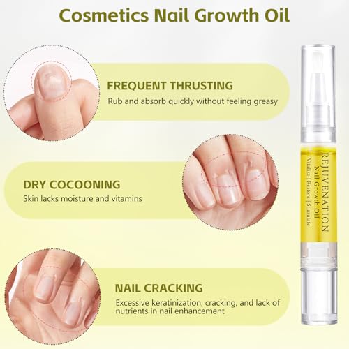 Rejuvenation Nail Growth Oil, Nail Oil for Growth and Strength Rejuvenation, Rejuvenation Nail Growth Serum for Nail Strengthener and Growth with Nails File (4PCS)