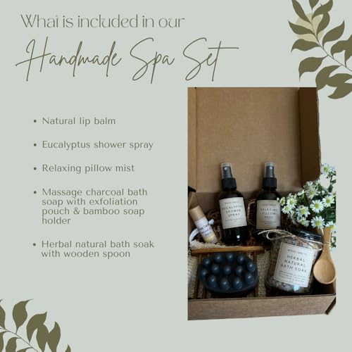 Spa Set, Natural Self-Care Essentials, Relaxing Gift Sets for Her,Gifts for Women, herbal natural bath soak, natural lip balm,relaxing pillow mist, Eucalyptus shower spray, Charcoal Soap Bar