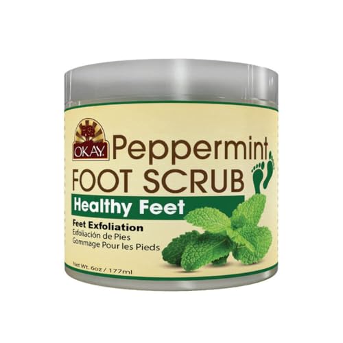 OKAY Peppermint Foot Scrub - Exfoliating Foot Scrub, Foot Exfoliator, Great for Cracked Heels, Pedicures, Dead Skin Remover, Exfoliant for Calluses, Moisturizer for Dry Skin - 6 Oz (Pack of 1)