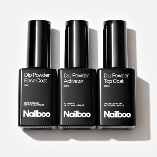 Nailboo Dip Powder Liquid Set, Top Coat, Base Coat & Activator, DIY At Home Manicure, No UV Lamp Needed, For Beginners & Professionals, 0.5 Fl Oz (3 Pack)
