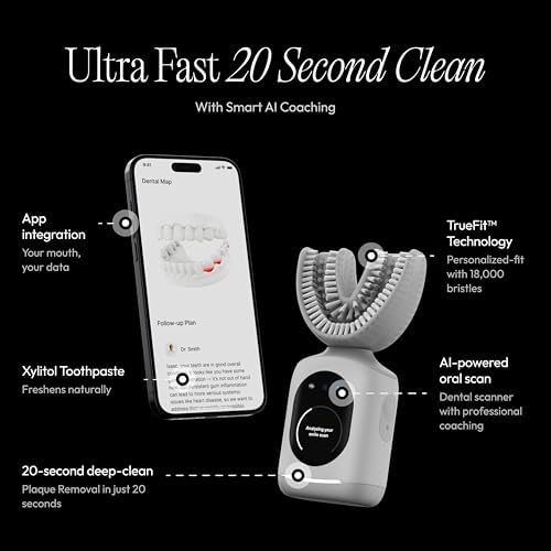 Feno Smartbrush Electric Toothbrush for Adults – AI-Powered Oscillating Toothbrush with App and Personalized Mouthpiece, 20-Second Deep Clean, Rechargeable, Includes 1 Bottle of Feno Foam Toothpaste