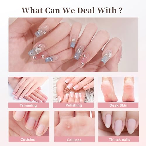 Electric Nail Drill, 8-in-1 Cordless Electric Nail File with LED Light, 5 Speeds Rechargeable Manicure and Pedicure Kit Hand Foot Care Tool for Nail Grinder Trim Polish for Women Baby