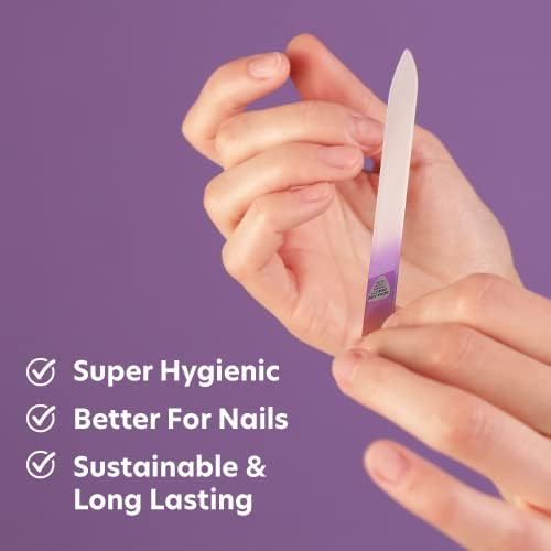 Bona Fide Beauty - Premium Czech Glass Fingernail File with Case - Gentle, Durable & Professional Manicure Tool - Beauty Gift for Women (Gold Violet)