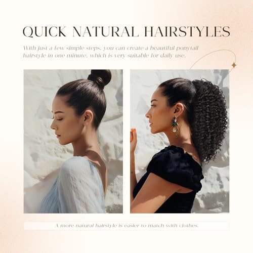 Ponytail For Black Women Drawstring Ponytail Curly Hair Short Ponytail Extension Pony tails Drawstring Hair Pieces Human Hair Feeling For Daily Use (#1B)