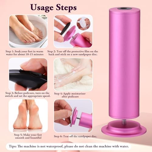 AFFLAT Electric Foot Callus Remover, Adjustable Speed (0-600Rpm), Adjustable Speed Foot Scrubber with 60 Pcs Sandpaper Discs, Electric Callus Remover for Feet,Pedicure Tool for Men and Women,Pink