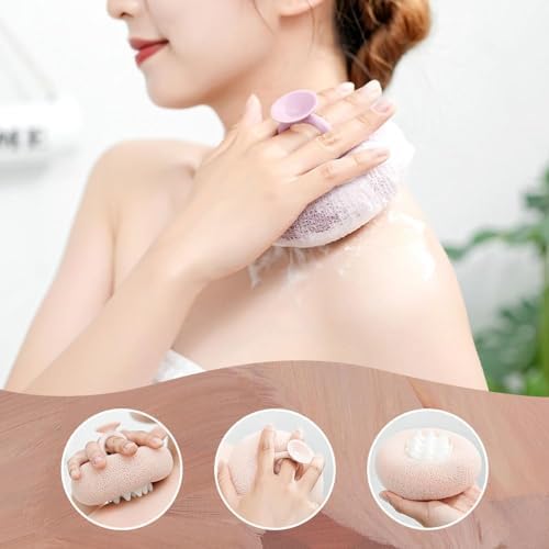 Super Soft Sunflower Suction Cup Bath Ball, 2025 New 2-in-1 Sunflower Bathing Ball with Finger Rings, Exfoliating Bath Sponge Cleaning Brush, Shower Loofah Sponge for Women & Men (Purple+Green)