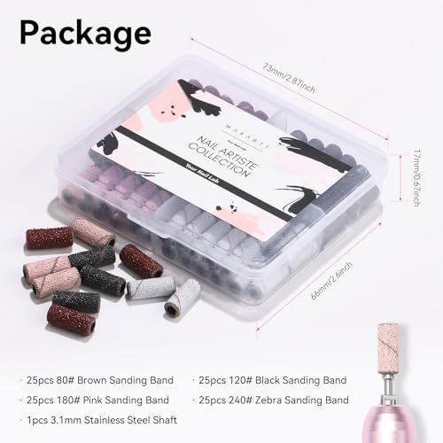 Makartt Nail Drill Bits Sanding Bands for Nail Drill-100Pcs 4 Color Coarse Fine 80/120/180/240 Grit File Sand with 3.1mm Mini Mandrel Nail Bit Set for Acrylic Nails Gel Manicures and Pedicure