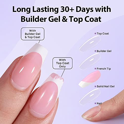 BTArtbox XCOATTIPS Builder Gel and Top Coat Set - 20g Solid Gel Glue with Portable Nail Lamp, No More French Tips Chipping, Long Lasting 30+Days French Protection Duo Nail Extension Tool
