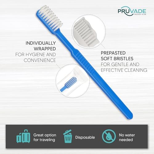 100 Pack Disposable Toothbrushes with Toothpaste Built In | Mint Prepasted Toothbrushes Individually Wrapped - Blue Single Use Waterless Toothbrush with Soft Bristles for Work, Camping, Travel