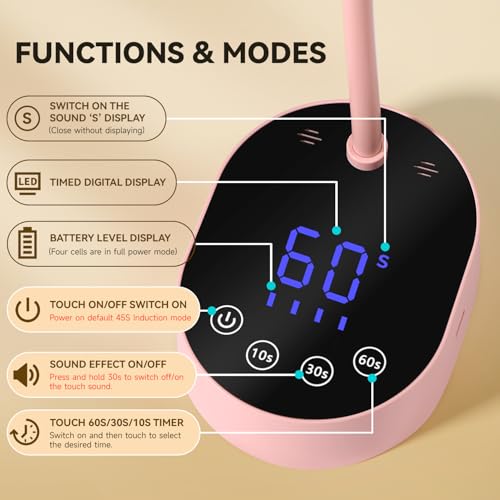 AORAEM UV Nail Lamp, Gooseneck Mini U V Light for Gel Nails, 36W Rechargeable LED Flash Cure Lamps with 4 Timers & Auto Sensor, Quick Dry Professional Nail Dryer for Salon Home DIY Use, Pink