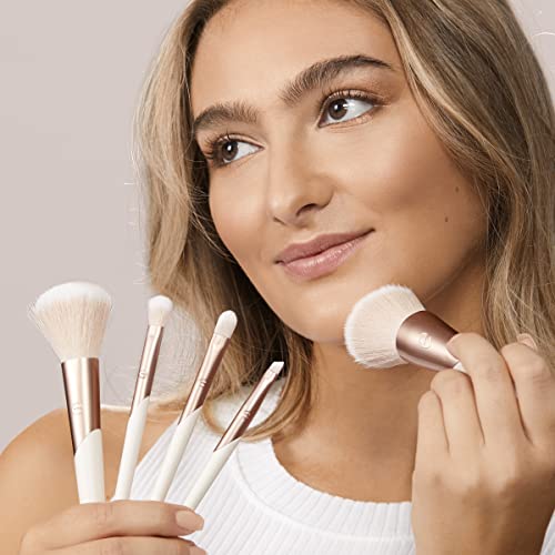 EcoTools Luxe Natural Elegance Professional Face Makeup & Foundation Brush Set, Premium Brush Kit For Face, Cheek, & Eye Makeup, Synthetic Makeup Brushes, Vegan & Cruelty-Free, 5 Piece Set