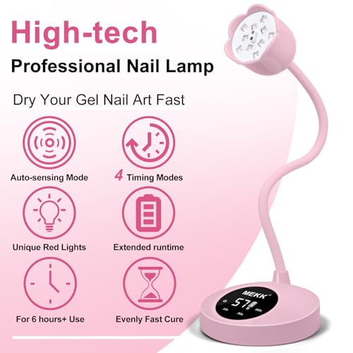 MEKK Gooseneck UV Nail Lamp Cordless Mini UV Light for Gel Nails with Auto Sensor,Professional Flash Cure Lamp 30W Single Nails Light with Three Timers (10s/30s/60s) Salon & Home DIY Use-Pink
