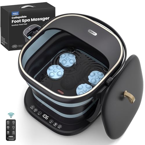 Puboo Collapsible Foot Spa with Heat and Remote – Electric Foot Bath Massager with 16 Motorized Rollers, Adjustable Temperature, Compact Design – Ideal Gift for Home Wellness & Stress Relief