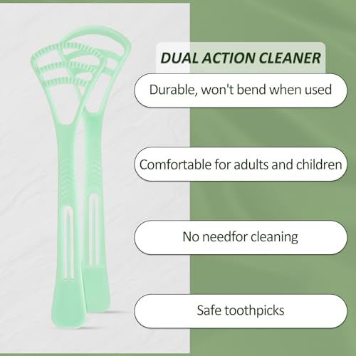100 Counts Disposable Tongue Scraper with Dental Picks, Plastic Tongue Scrubber,BPA Free Tongue Cleaner Scrapers, Reduce Bad Breath and Fresh Breath(Green)