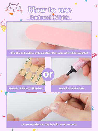 26 Pieces Press on Nails for Kids, EBANKU 1 Pack Kid Fake Nail Pink Flower Press on Nails for Girls 5-12 Years with Nail Glue