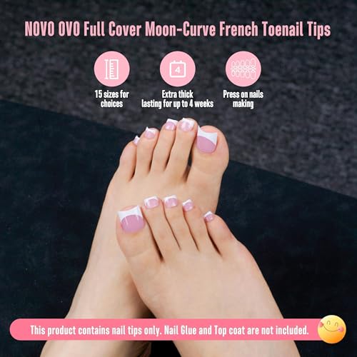 Short Toe Nail Tips White French Tip Press on with Moon Curve, BERRY PINK Thick Sharp Square Toenail Extension, Soft Gel False Nail Kit, Need Glue Builder Gel Top Coat x15 Sizes 240 pcs