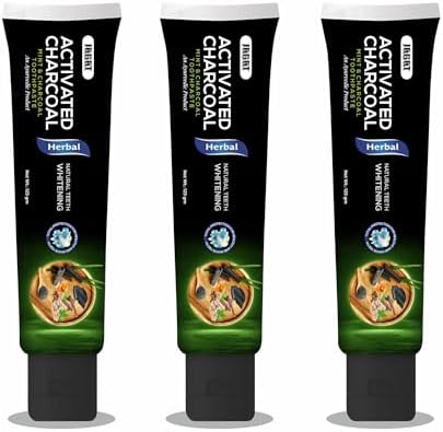Jagat Activated Charcoal Toothpaste, Teeth Whitening Mint Flavor Toothpaste, Fluoride Free Natural, Removes Plaque, No Artificial Colors, BPA Free, Gum Cure, Vegan - Pack of 3 (4.4 OZ X 3 Tubes)