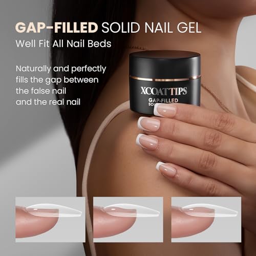 BTArtboxnails XCOATTIPS Solid Nail Glue Gel - 30g Gap-Filled Gel Nail Glue for Nail Tips Press on Nails, Upgrade Cure Needed UV Nail Gel for Acrylic Fake Nail