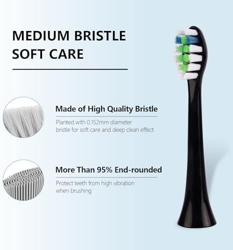 12 Pack Replacement Toothbrush Heads Compatible with fairywill P11 T9 Electric Toothbrush, W Shape Bristle Designed, Soft and Sanitary for Model P11 T9 Toothbrushes (Black)