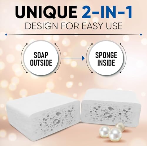 Esponjabon Mother of Pearl Soap Sponge - Cleansing Shower Scrubber - Cleaning Bath Wash Scrub - Oil Removal - Massage & Lather Foot, Elbow, & Face - Bathroom Accessories (2 pack)