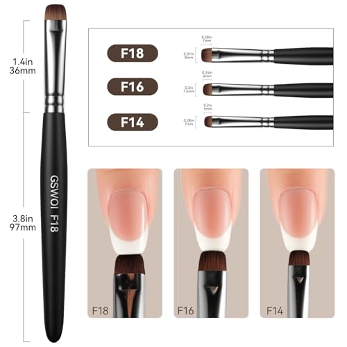 Acrylic Nail Brush for French Tips & Gel Polish Clean Up | Professional Dual-Use Brush with Wooden Handle for Acrylic/Polygel/Builder Gel | Nail Art Design Tool for Cleaning & Detailing (F16)